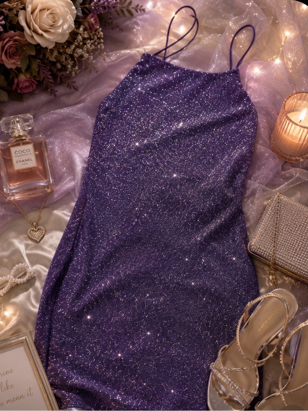 Sparkle Purple Dress Spaghetti Straps
